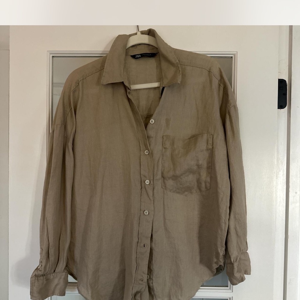 Zara Women’s Linen Beige Button Down Shirt